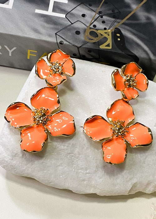 Floral Drop Earrings Bright Peach