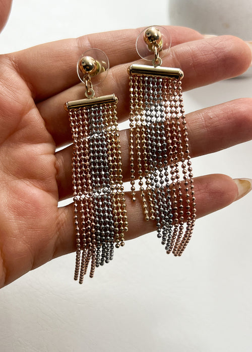 Mixed Metal Fringed Chainmail Earrings