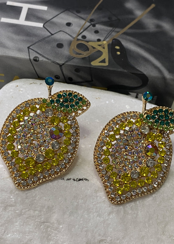 Rhinestone Lemon Earrings