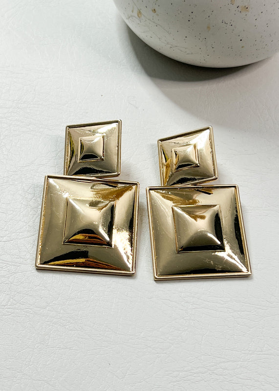 Chunky Gold Square Drop Earrings