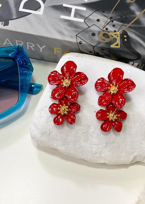 Red Flower Drop Earrings