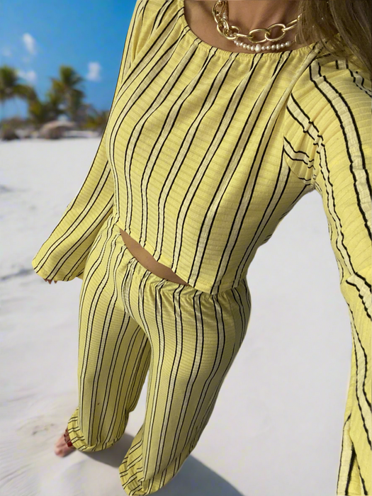 Lemon Stripe Wide Leg Trouser Set