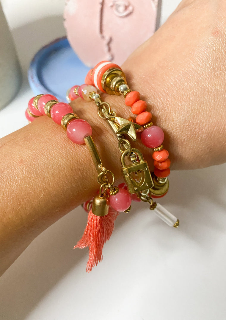 Coral Mix Beachy Stacking Bracelets