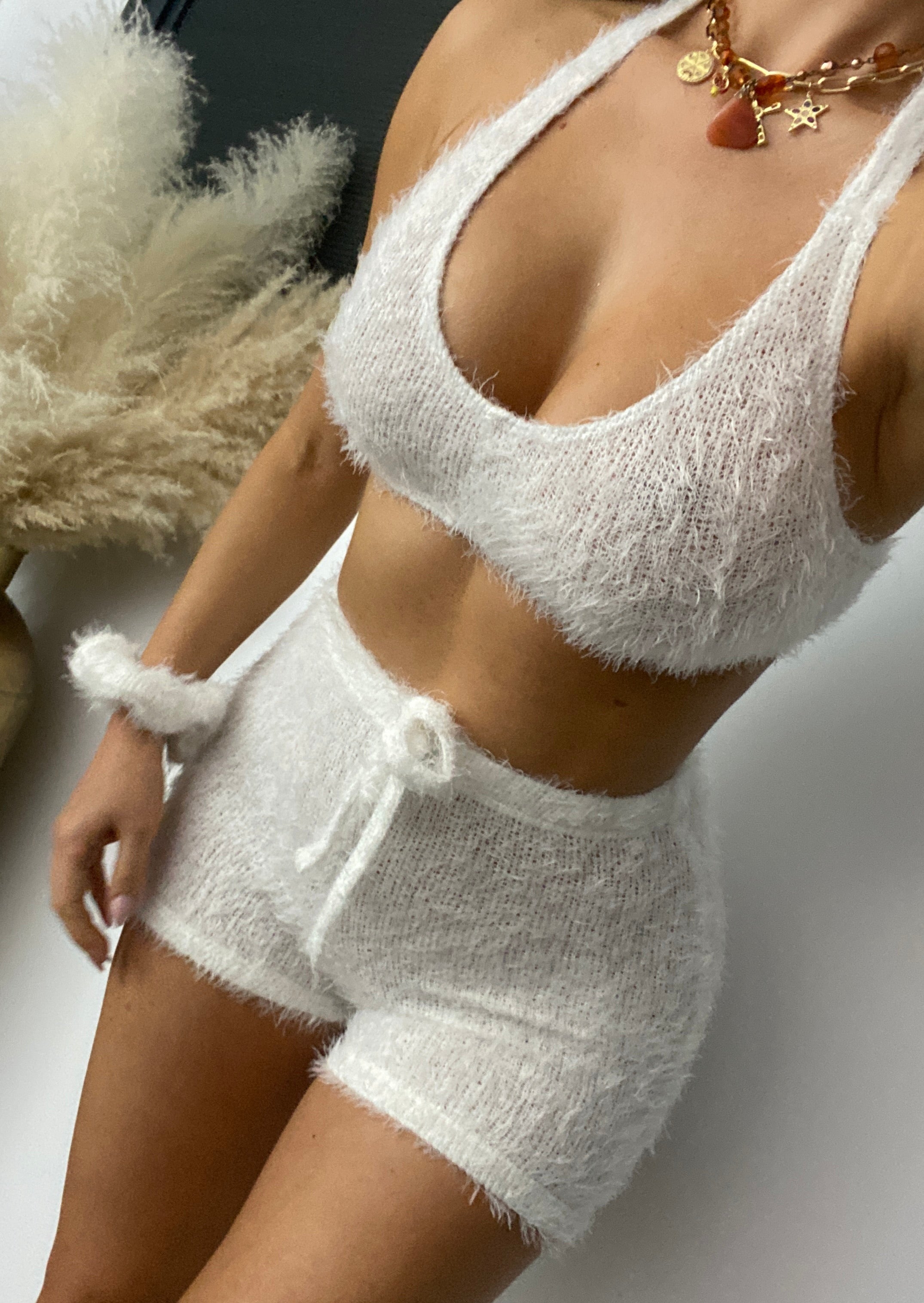 Fluffy Knit Coquette Shorts Co-Ord