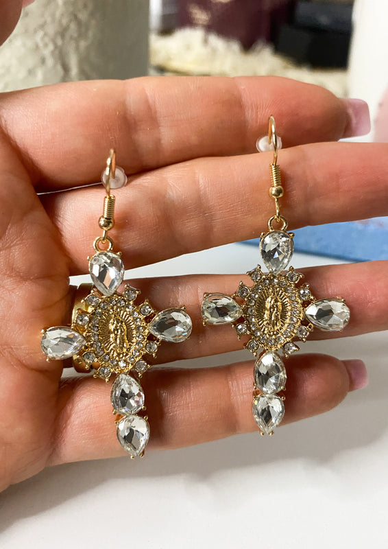 Jewel Icon Cross Earrings