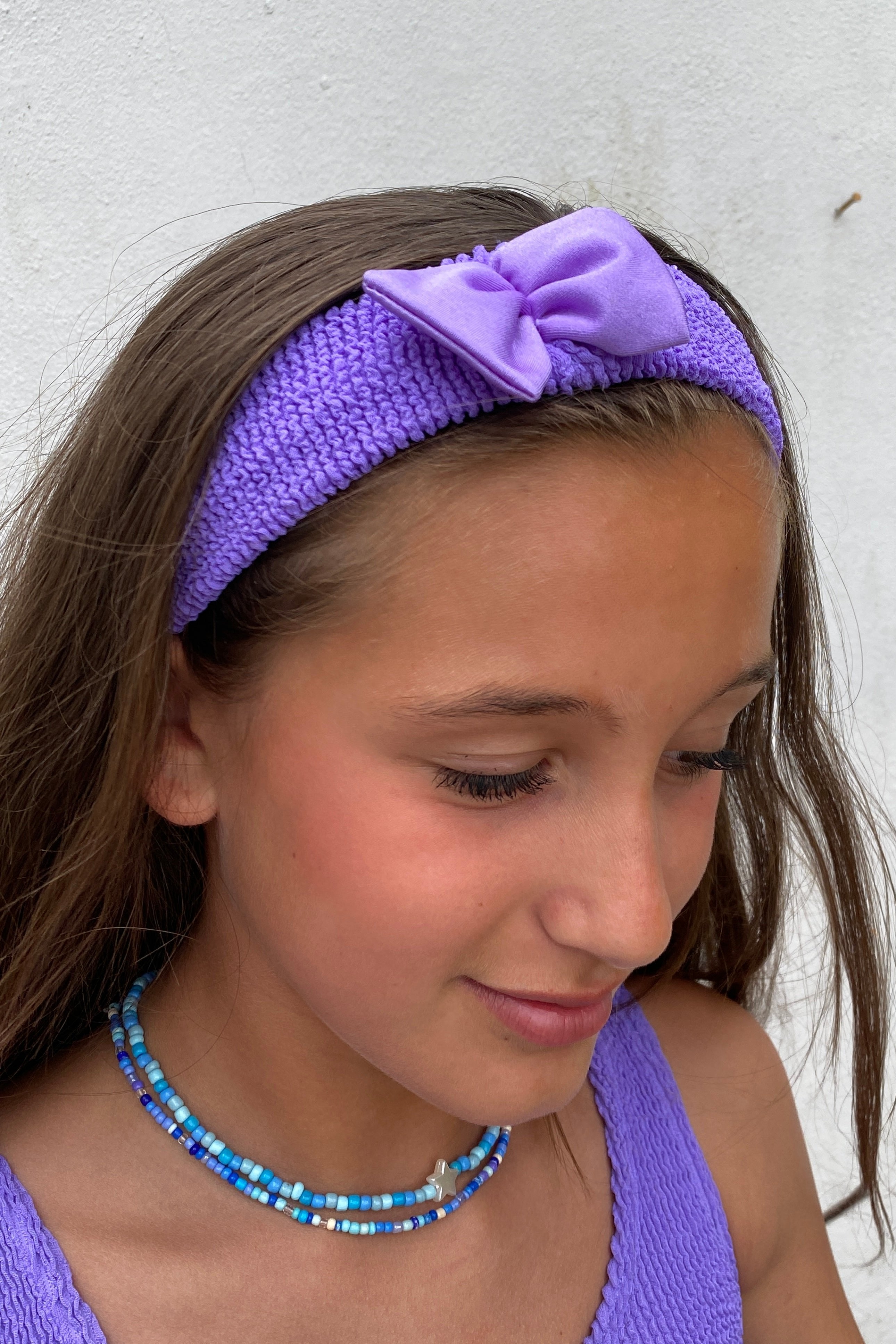 Crinkle Bow Headband Lilac