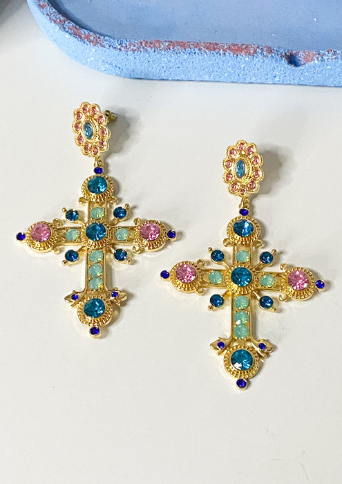 Oversize Jewel Cross Earrings