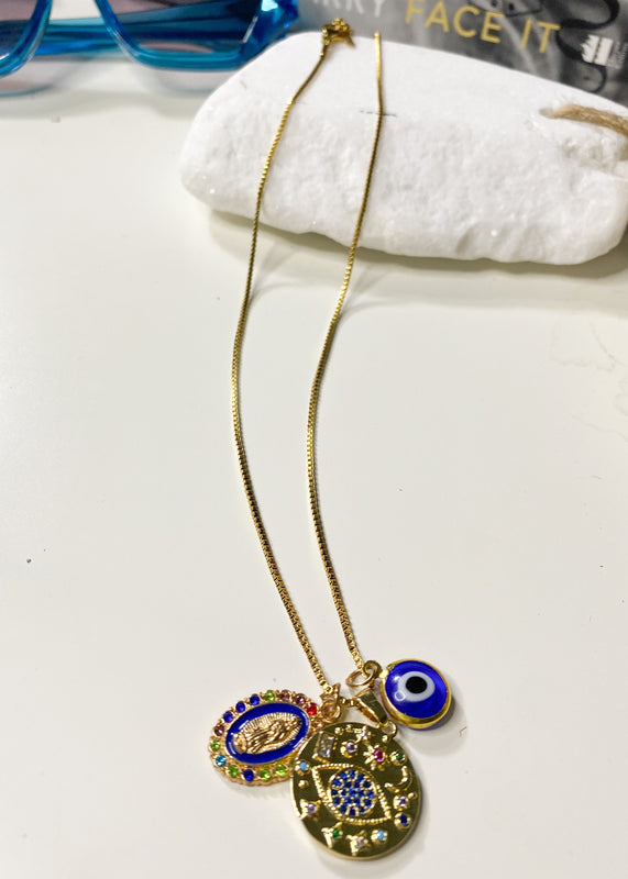 Gold Plated Evil Eyes Necklace