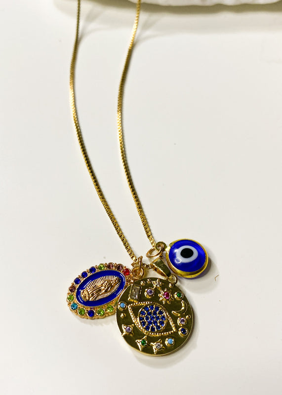 Gold Plated Evil Eyes Necklace