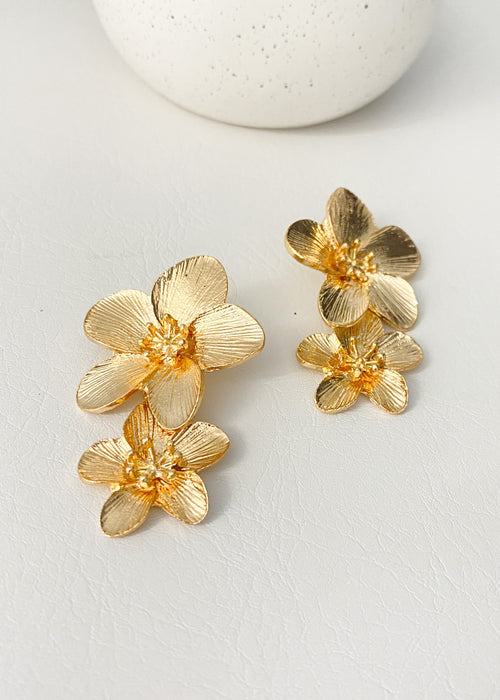 Gold Floating Flower Earrings