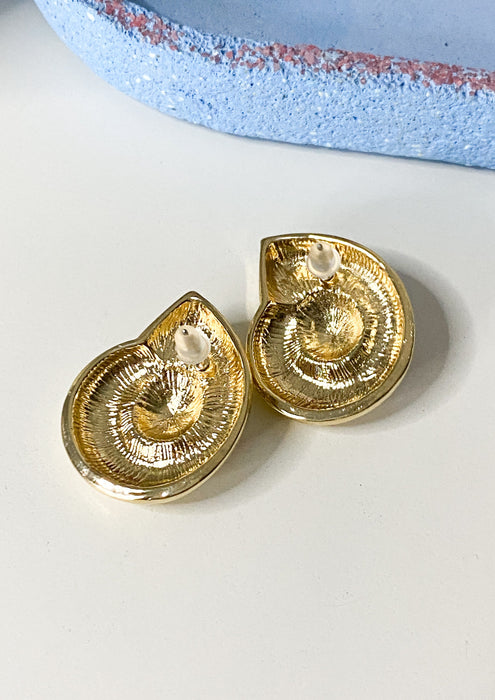 Gold Shell Large Stud Earrings