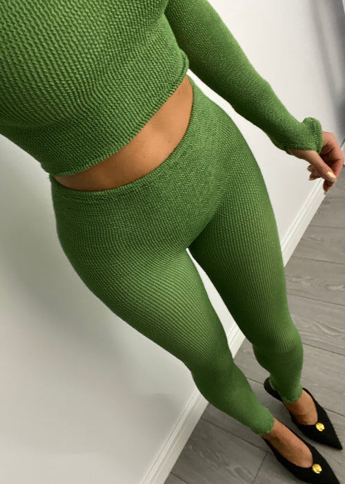 Long Sleeve Top & Leggings Set in Palm Green