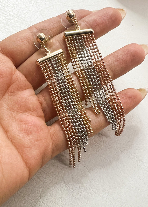 Mixed Metal Fringed Chainmail Earrings