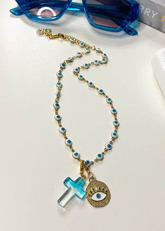 Evil Eyes Necklace Gold & Turquoise