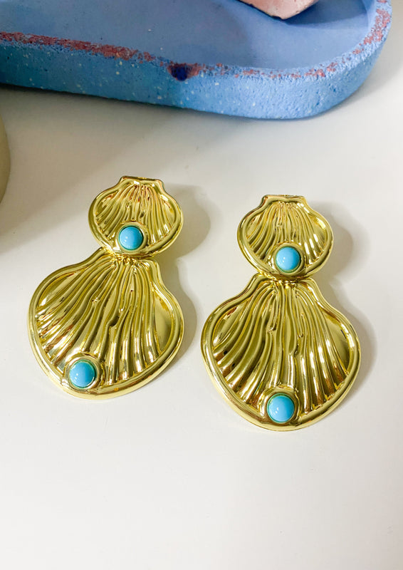 Turquoise Studded Shell Earrings