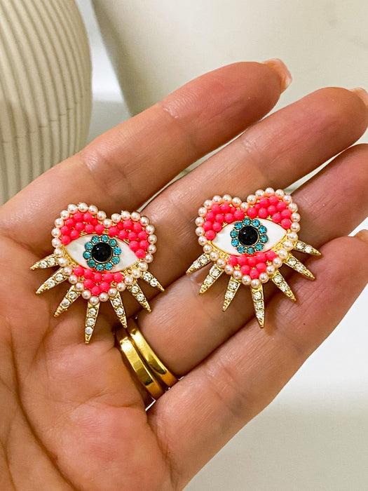 Pink Spiked Heart Earrings