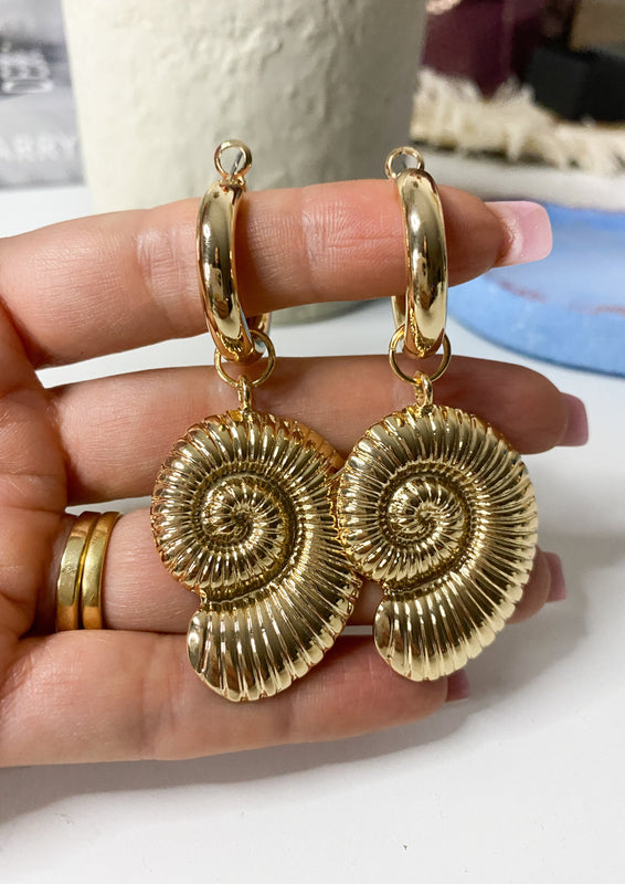 Gold Jumbo Shell Hoop Earrings