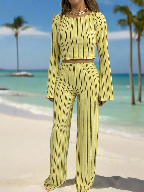 Lemon Stripe Wide Leg Trouser Set