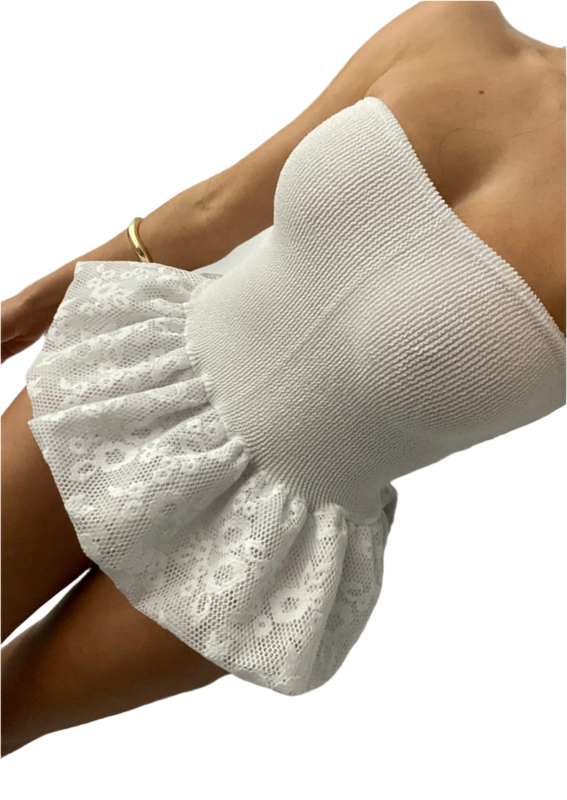 Traje de baño de una pieza con peplum y sin tirantes Prima en color blanco