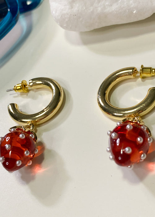 Strawberry Droplet Hoop Earrings