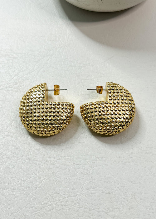 Round Domed Textured Gold Earrings