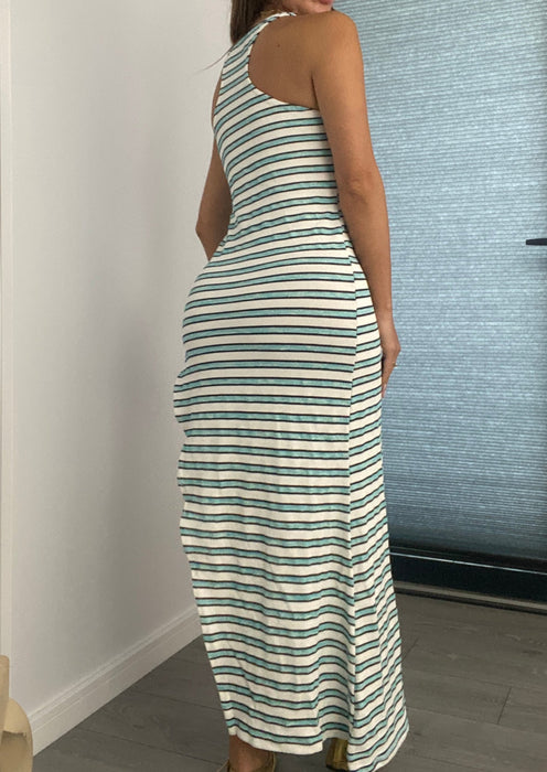 Racer Asymmetric Split Maxi Dress in Stripe Knit