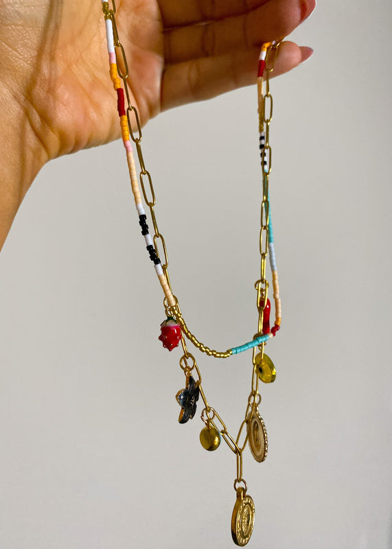 Colourful Double Strand Charm Necklace