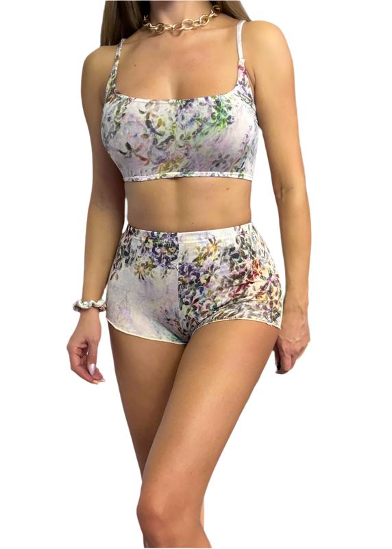 Crop Cami & Mini Shorts Set in Soft Floral