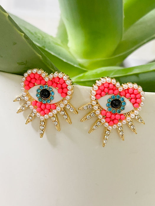 Pink Spiked Heart Earrings