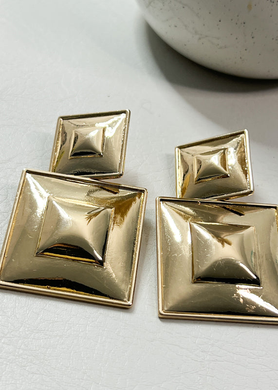 Chunky Gold Square Drop Earrings