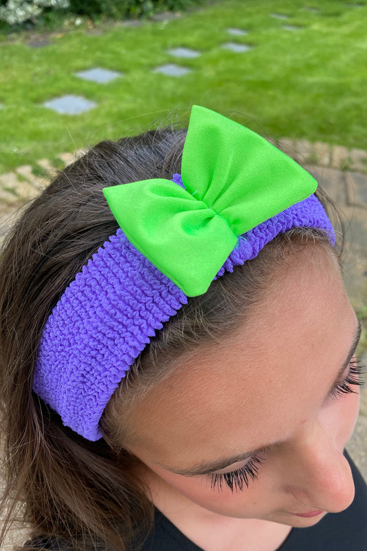 Crinkle Bow Headband Lilac & Lime