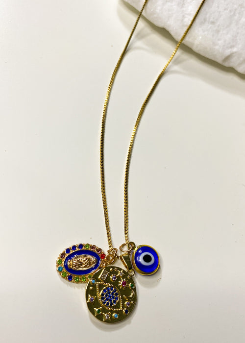 Gold Plated Evil Eyes Necklace