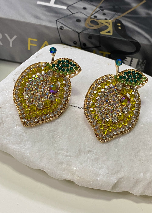 Rhinestone Lemon Earrings