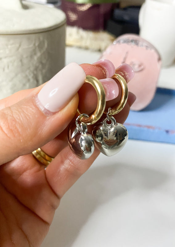 Puffy Heart Mixed Metal Hoops