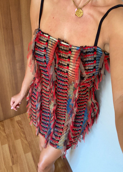 Textured Fringe Knit Mini Dress