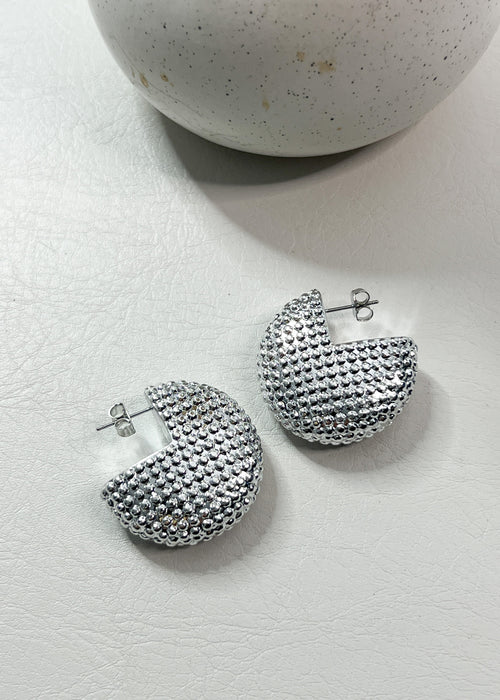 Round Domed Textured Silver Earrings