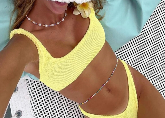 Yellow Crinkle Mini Crop Bikini