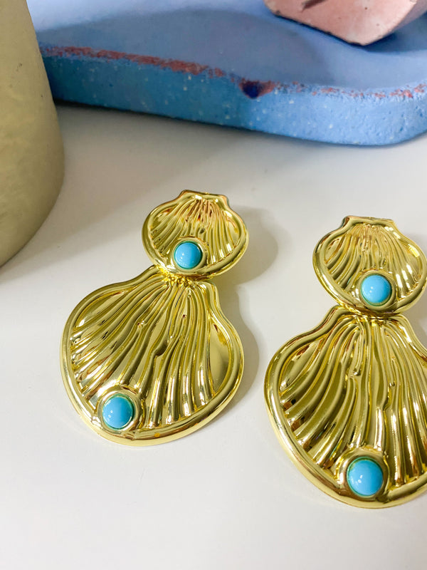 Turquoise Studded Shell Earrings