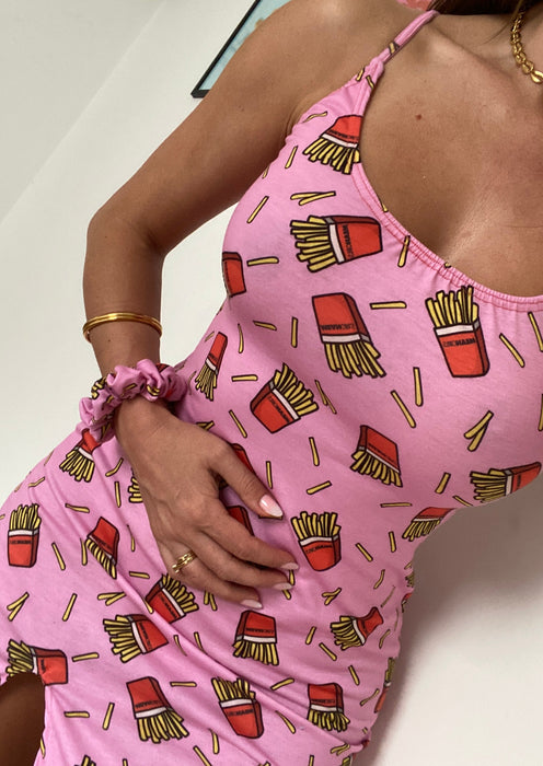 Mini Slip Dress in Pink French Fries Print