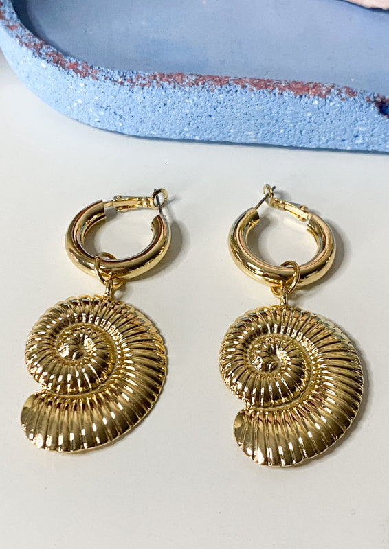 Gold Jumbo Shell Hoop Earrings