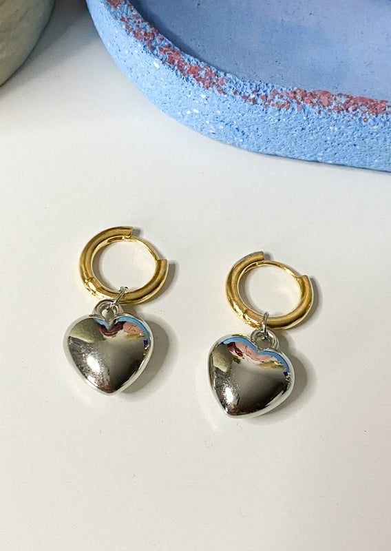 Puffy Heart Mixed Metal Hoops