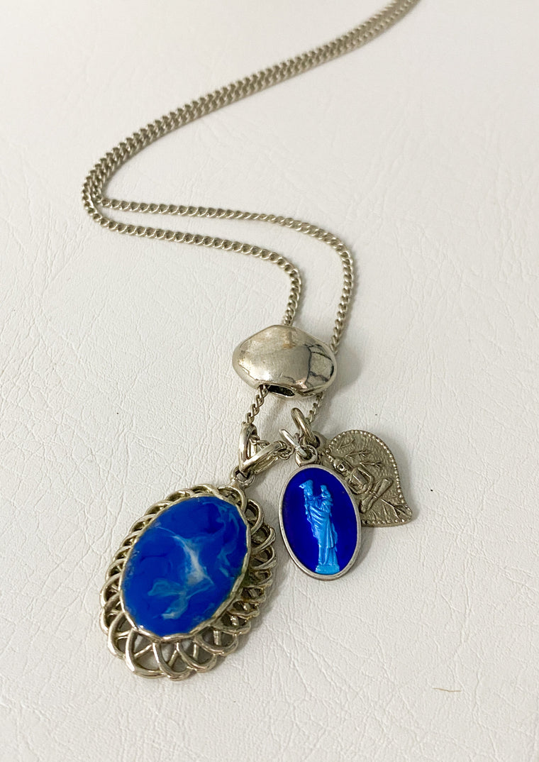 Silver & Lapis Vintage Charm Mix Necklace