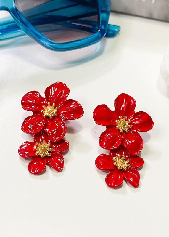 Red Flower Drop Earrings