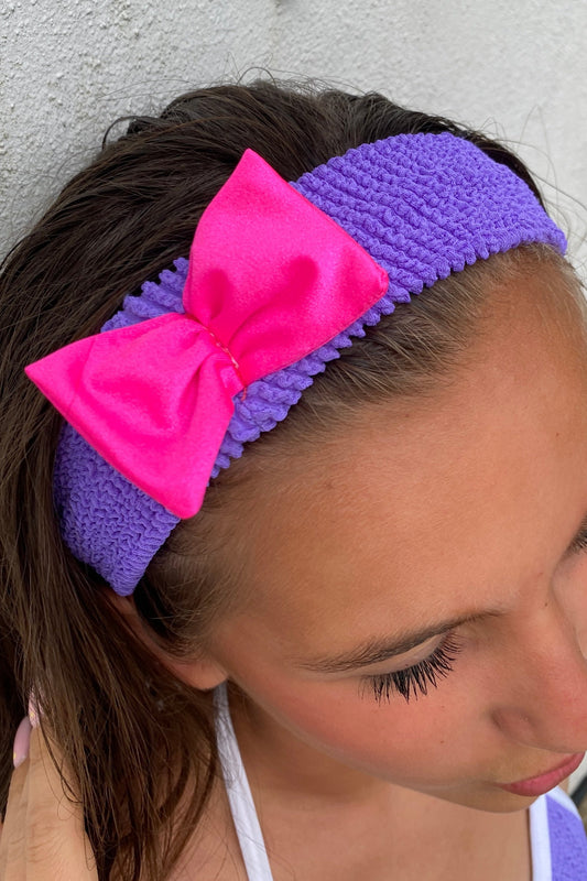 Crinkle Bow Headband Lilac & Pink