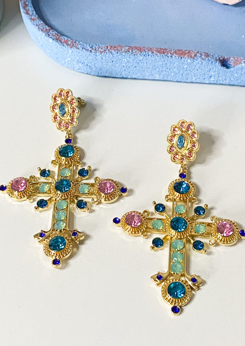 Oversize Jewel Cross Earrings