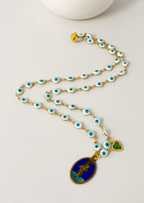 Evil Eyes Vintage Saint Charm Necklace