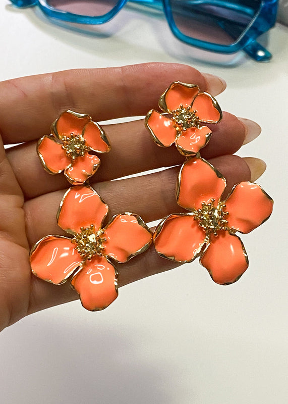 Floral Drop Earrings Bright Peach