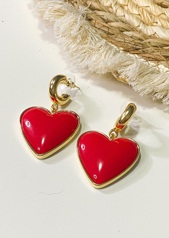 Red Heart Hoop Earrings