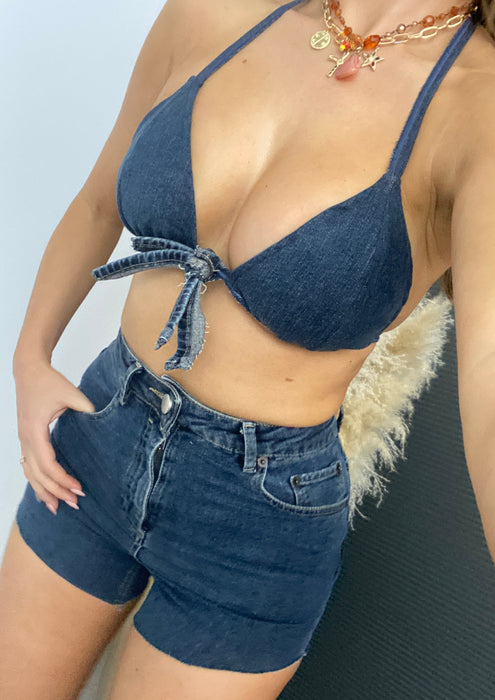 Shorts & Bralet Re-Worked Indigo Denim Set