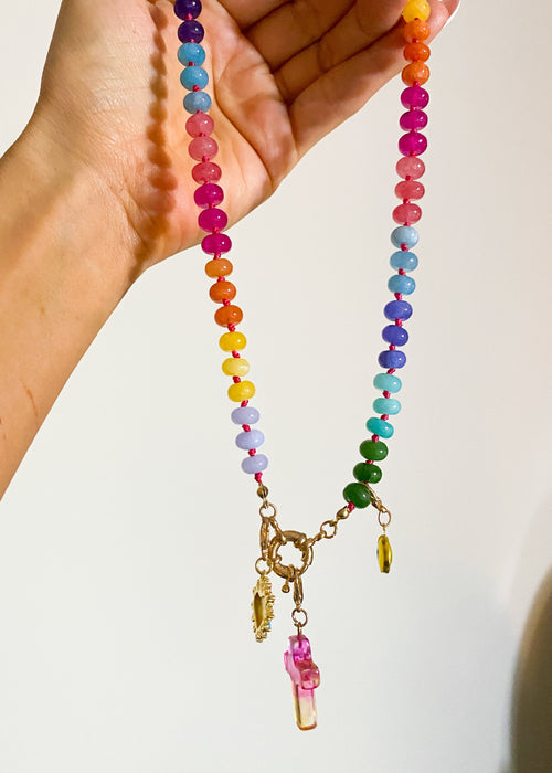 Rainbow Gemstone Necklace with Interchangeable Charms